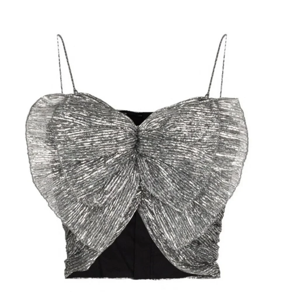 Isabel Marant Tresha Silver Metallic Bow Top Size 2 Bustier Cocktail - Picture 5 of 15